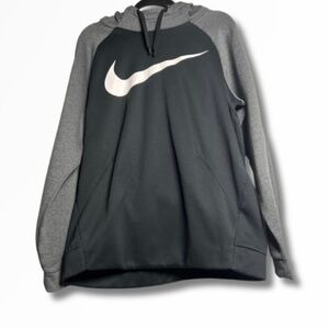 Nike Dri-Fit Hoodie Black Gray Pullover Sweatshirt Big Center Swoosh Men’s Large